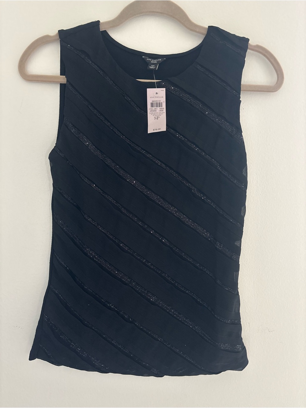 Ann Taylor Black Sleeveless Shimmer Stripe Shell Top - NWT - SP